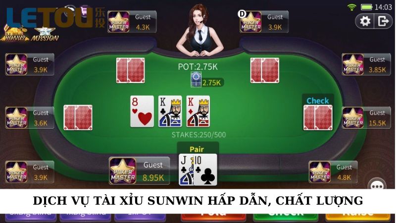 Dịch vụ tài xỉu sunwin hấp dẫn, chất lượng